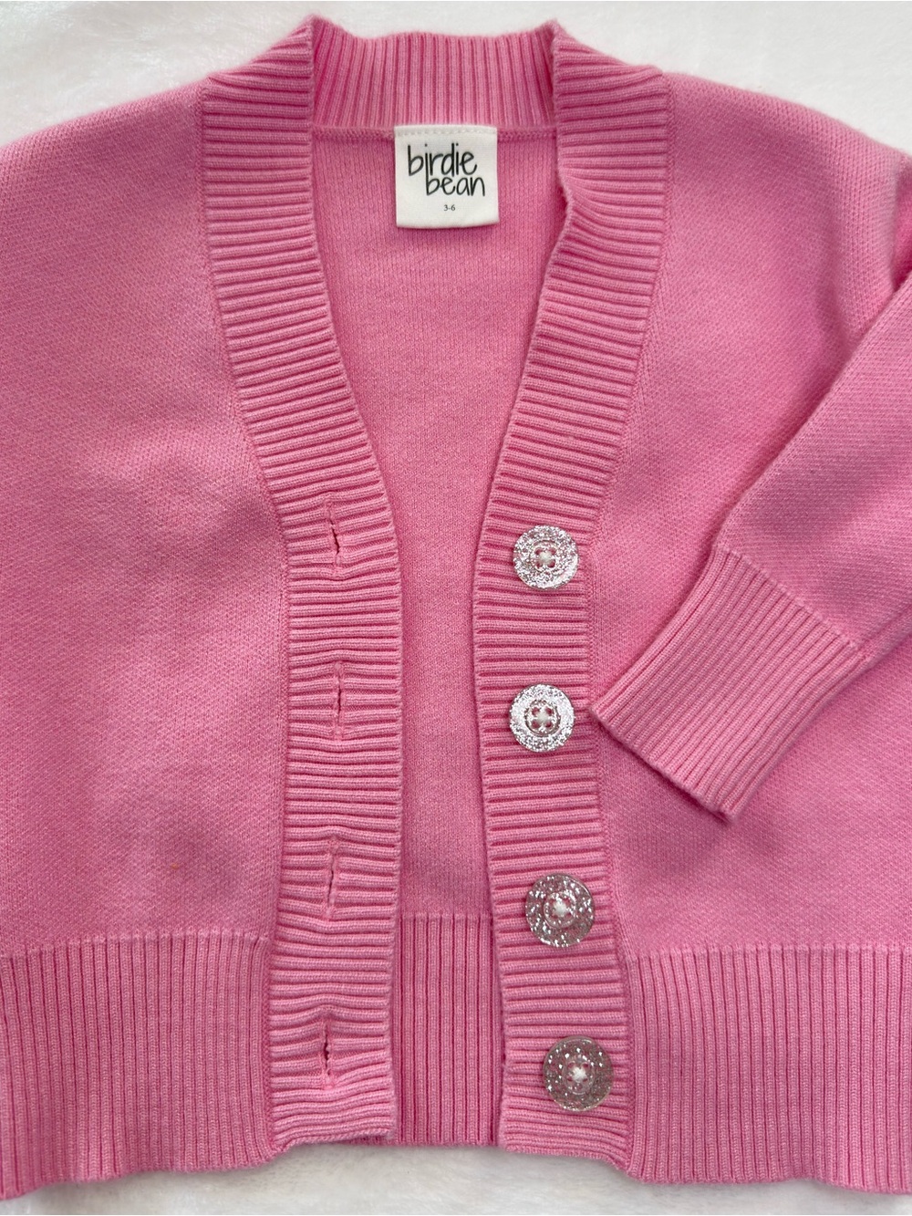 Birdie Bean Pink Sparkle Button Cardigan 3-6M